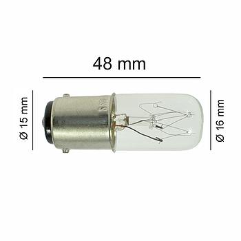 Sewing Machine Bulb - Clear -  Push Type - T16x48 BA15D - 220 Volt - 15 Watt