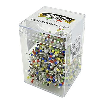 Épingles Nickelées Ø 0,6x30 mm avec Tête en Verre Coloré (Conf. 1000 pcs.) - Made in Italy