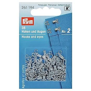 Hooks & Eyelets, Size 2 - SILVER Color - for Fastening Pants, Skirts, and Lingerie (35 pcs) PRYM # 261194