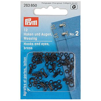 Ganci e Occhielli, Misura 2 - Colore NERO - per Fissaggio di Pantaloni, Gonne e Lingerie (12 pz) PRYM # 263850