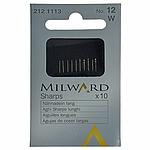 MILWARD 212 1113 | Agujas de Coser a Mano Sharps Largas Nº 12 – 0,41 x 29,5 mm (1/64" x 1.16") (Paquete de 10 Piezas)