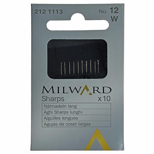 MILWARD 212 1113 | Hand Sewing Needles Sharps Long No. 12 – 0.41 x 29.5 mm (1/64" x 1.16") (Pack of 10)