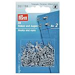 Hooks & Eyelets, Size 2 - SILVER Color - for Fastening Pants, Skirts, and Lingerie (35 pcs) PRYM # 261194
