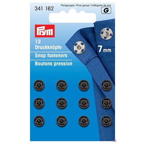 Black Brass Sew-on Snap Fasteners Ø 7mm with Fixing Hole (12 pcs) PRYM # 341162