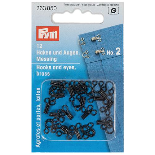 Ganci e Occhielli, Misura 2 - Colore NERO - per Fissaggio di Pantaloni, Gonne e Lingerie (12 pz) PRYM # 263850